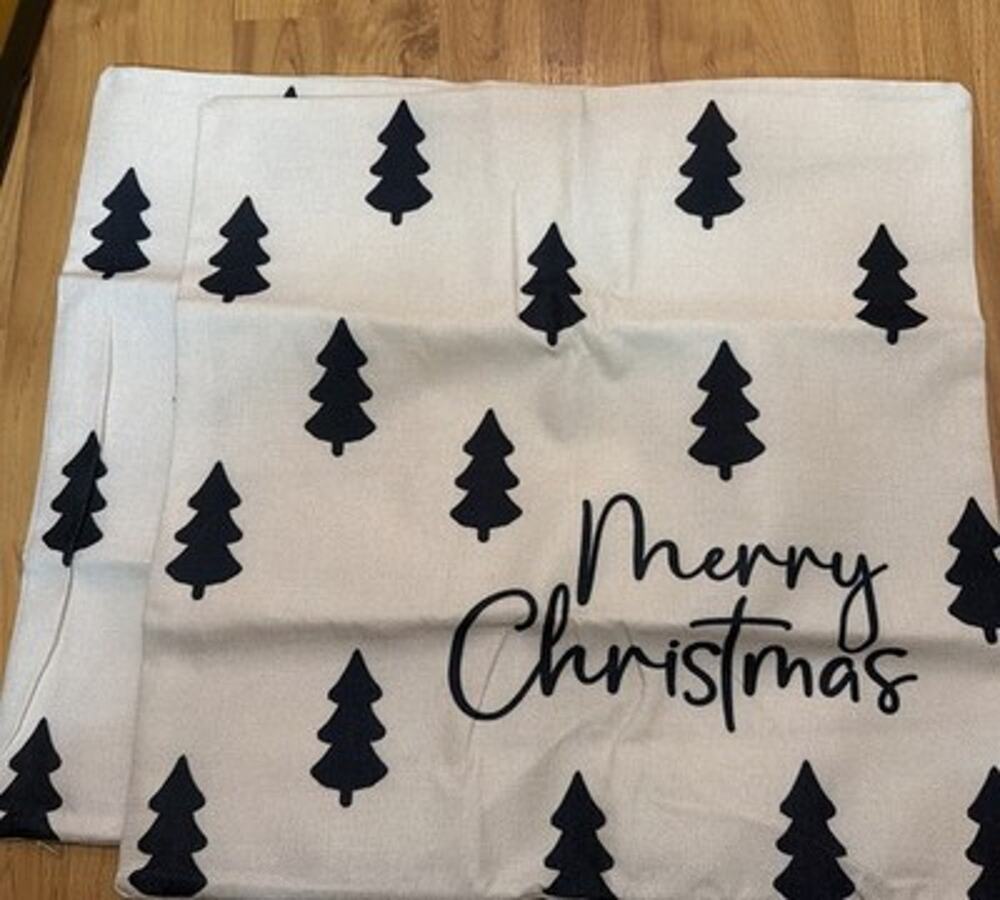 Merry Christmas Set Of 2 Burlap Pillow Covers Cream / Black 18X18